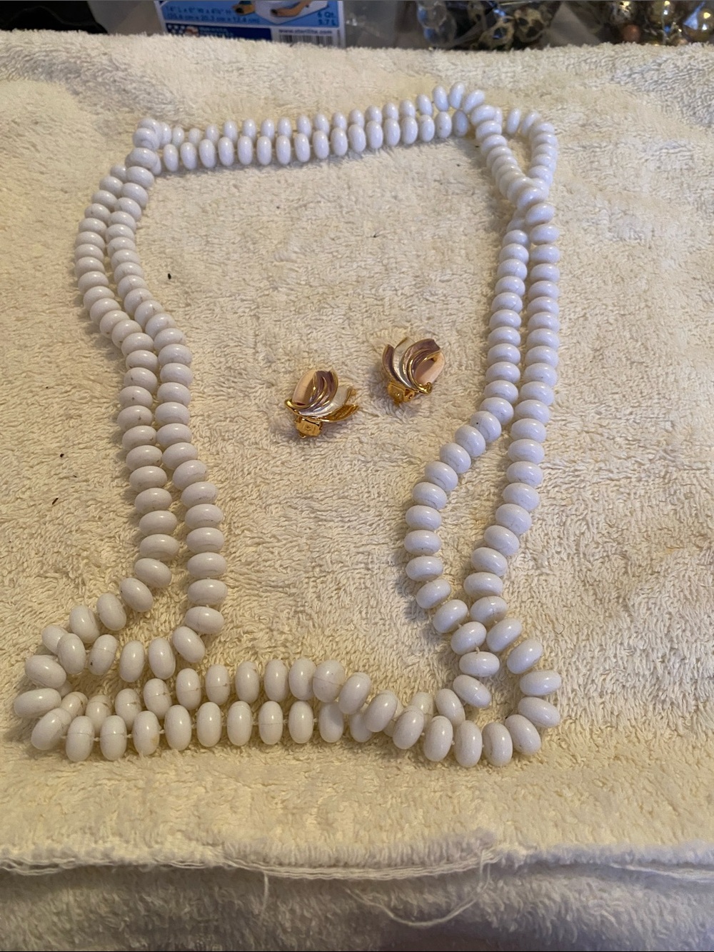 White Bead Necklace with Gold-Tone Accent Earrings - Women Jewelry
